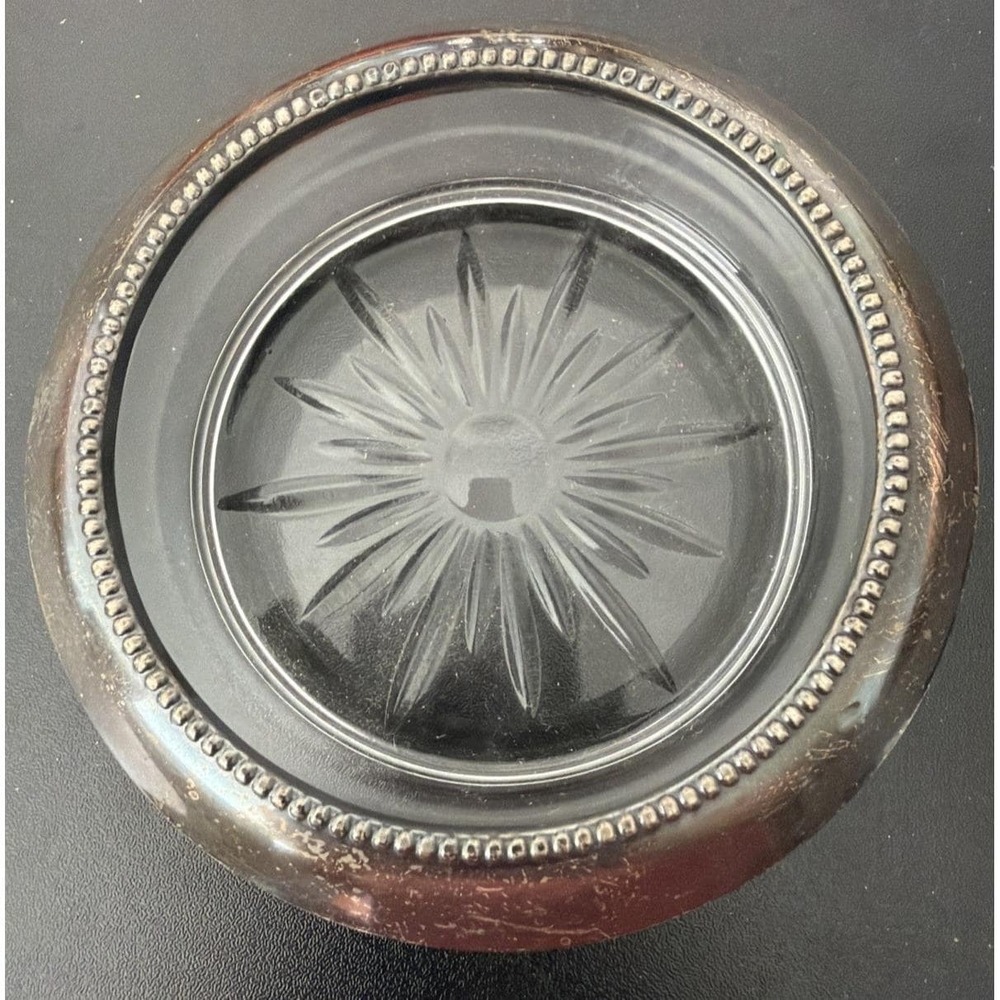 Frank M. Whiting & Co. Sterling Silver And Glass 4" Coaster Vintage